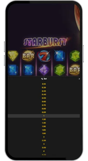 Select your bet size in Starburst